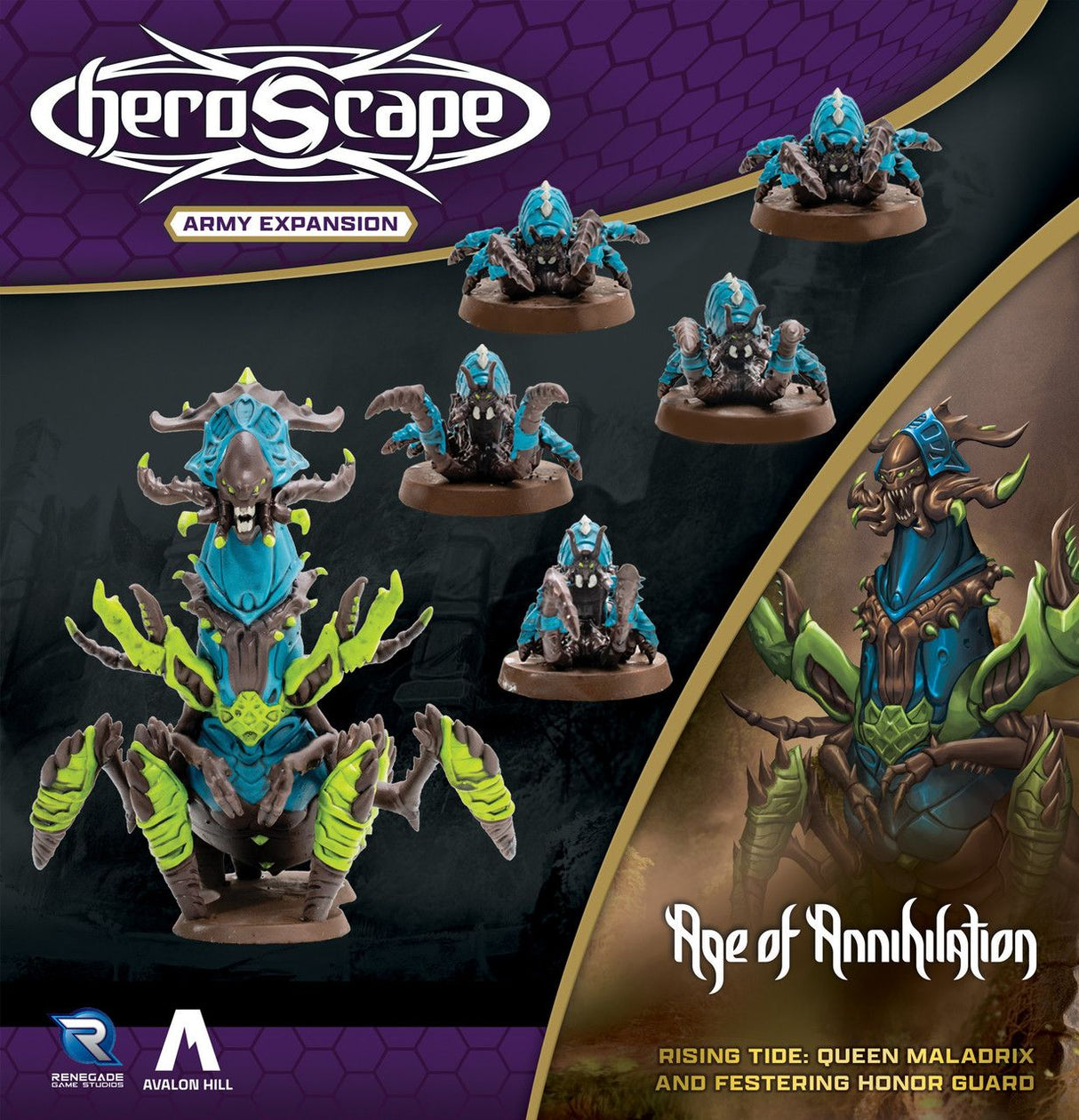 Box art of Heroscape: Rising Tide – Queen Maladrix and Festering Honor Guard Army Expansion